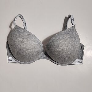 Victoria's Secret Pink Wear Everywhere Super Push-Up Bra 34D Gray Cotton